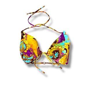 Pain deSucre Multicolor Paisley Print Halter Tie Tie Chain Back Bikini Top Sz 34